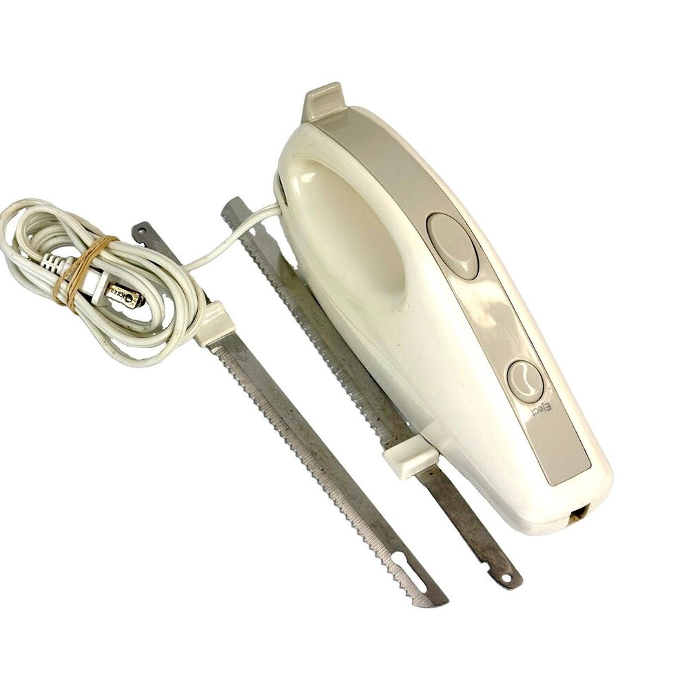Vintage Toastmaster 6104 White Electric Carving Knife 2 Blades. Tested EUC